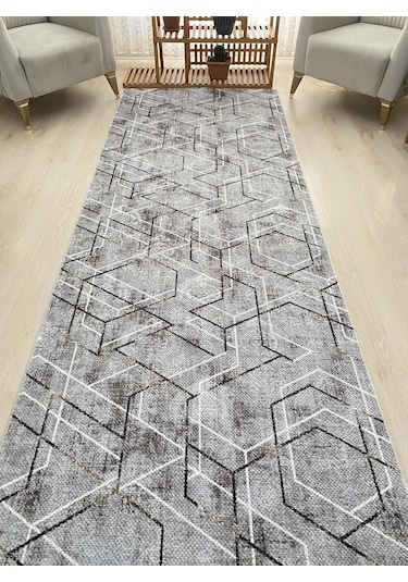 Premium Gri Siyah Kaymaz Tabanlı Kesme Yolluk Koridor Mutfak Salon Halısı Yüksek Kalite
