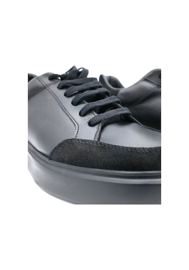 Man Erkek Hakiki Deri 7 Cm Boy Uzatan Siyah Spor Ayakkabı Siyah