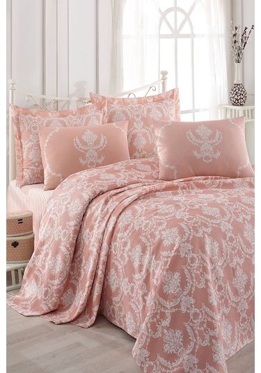 Enlora Home Baskılı Pike Takımı Çift Kişilik Pure Pudra