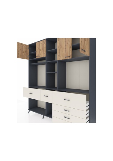 Hyperion Dolap 11 Raflı 6 Çekmeceli 4 Kapaklı 220x44x243 Antrasit-çam/aytaşı Atlas Çam/aytası