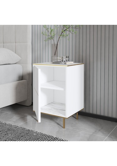 İmaj Komodin Orma Mermer/beyaz Gold