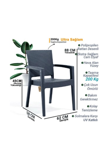 6 Kişilik Camlı Rattan Bahçe Balkon Masa Takımı Antrasit