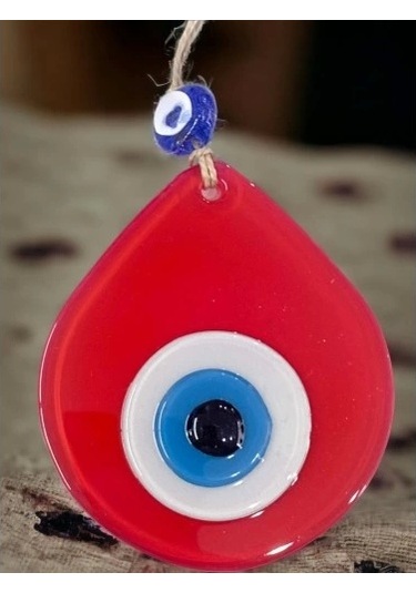 Orta Boy Kırmızı Damla Desen Nazar Boncuklu Duvar Dekoru Cam Duvar Süsü