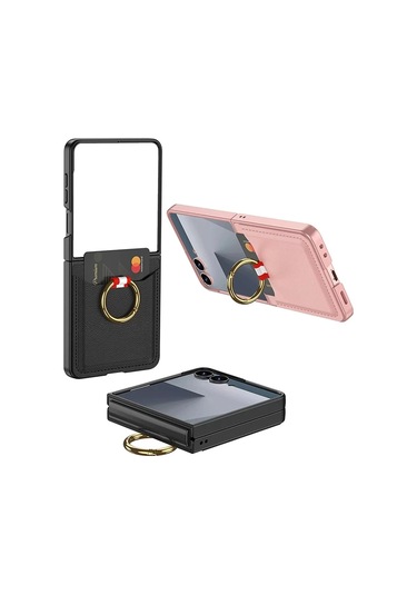 Samsung Galaxy Uyumlu Z Flip 7 Kıpta Yüzüklü Kartlıklı Kapak - Şık Koruma, Kredi Kart Yuvası, Stand Özelliğ