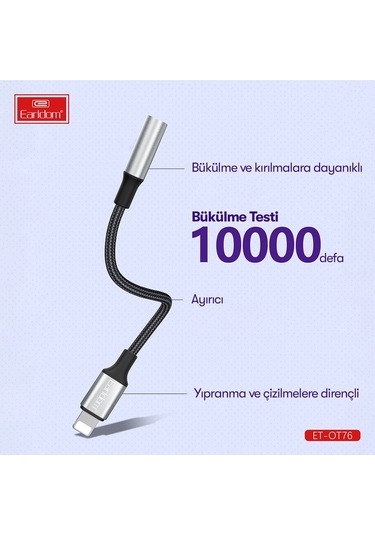 Earldom Ot76 Tak Çalıştır 12cm Lightning To Aux Dönüştürücü - M414