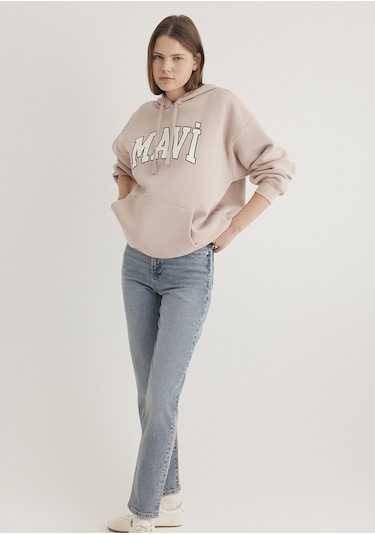 Mavi - Mavi Logo Baskılı Kapüşonlu Bej Sweatshirt 1600361-70043 Bej