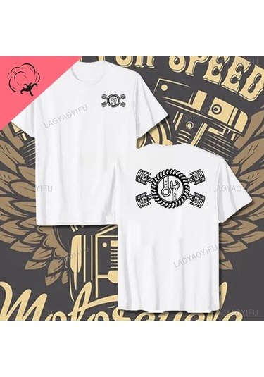 Laoyaoyifu Çapraz Pistonlar Mekanik Grafik T-shirt Erkekler Pamuklu Tee Gömlek Streetwearkoyu Gri Koyu Gri
