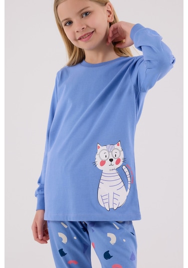 Rolypoly Kız Çocuk Mavi Pijama Takımı Mavi