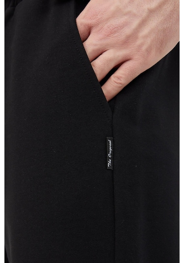 Siyah Relaxed Fit Bisiklet Yaka Sweatshirt Düz Paça Erkek Eşofman Takımı Siyah