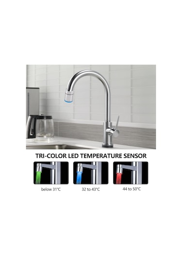 Xurunkeji Üç Renkli Led Sıcaklık Sensörü Sprey Musluk Su Musluğu GÜMÜŞ
