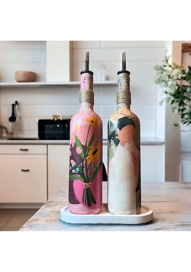 Yerli Kadın Ve Pembe Çiçek Motifli Özel Tasarım Yağdanlık-sirkelik Sosluk Seti Ev-mutfak Dekoru Çok Renkli