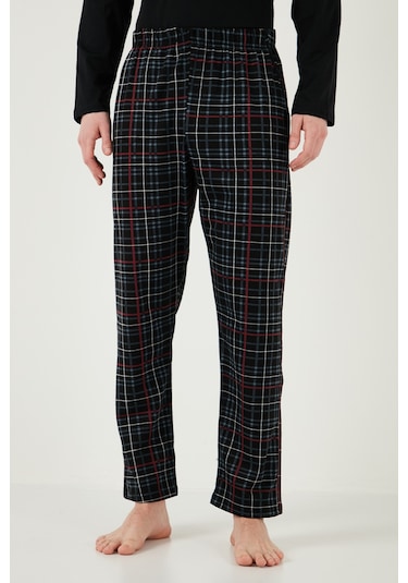 Buratti Ekoseli Cepli Beli Lastikli % 100 Pamuk Regular Fit Erkek Pijama Takımı 6572001 Siyah-Füme