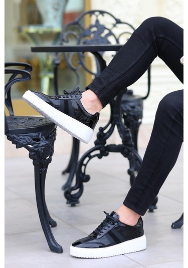 Shoetyle - Siyah Rugan Deri Bağcıklı Erkek Günlük Ayakkabı 101-9082-935-siyah Siyah