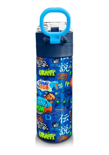 Coral High Kids Saks Grafiti Desenli Pipetli Ve Direkt İçim Çelik Termos 500 Ml 31968 Saks Mavi