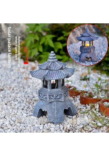 Kosona Solar Enerji İle Çin Zen Stili Bahçe Aydınlatması - Taş Kule Desenli Bahçe Ve Avlu Dekorasyonu, 6-12 Saat Sürekli Işık