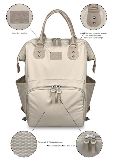 Paris X Pro Kadın Ve Anne Bebek Bakım Sırt Çantası Beıge Bej