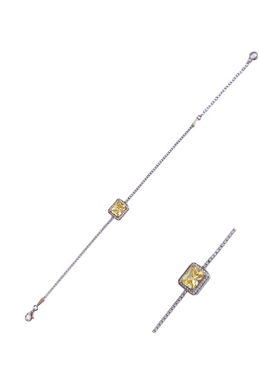 925 Ayar Gümüş Vintage Sarı Tasarım Kare Kesim Su Yolu Kadın Bileklik Doğum Günü Hediye Gümüş