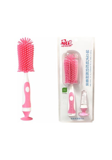 Neevoyu Pembe Silikon Biberon Fırçası Seti - Nylon Emzik Temizleyici, S Şekli Ve 360 Döndürme, Sürekli Konumlandırma İçin Alttan Emici Cup