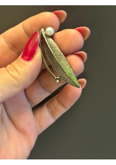 5 x 2 CM Çelik Yaprak Broş Yaka İğnesi Giyim Aksesuarı Füme
