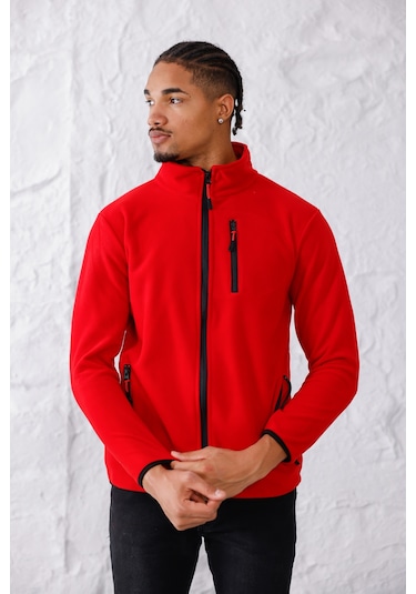 Monox Erkek Biyeli Fermuarlı Spor Polar Ceket Saks