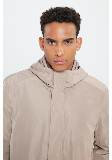 AC&Co / Altınyıldız Classics Erkek Vızon Standart Fit Normal Kesim Kapüşonlu Dik Yaka Trençkot Vizon