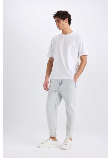 DeFacto %100 Pamuk Relaxed Slouchy Fit Rahat Beli Lastikli Rahat Kesim Dar Paça Siyah Jean Pantolon B8321AX25SPNM63