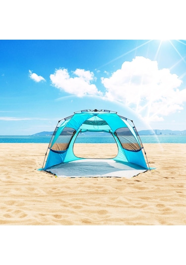 Quickup Kapılı Otomatik Plaj Çadırı Mavi