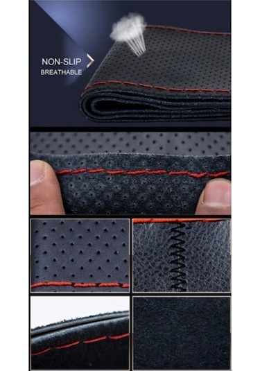 Direksiyon Kılıfı Deri Dikişli Yumuşak Kokusuz Dikmeli Düz - Mavi