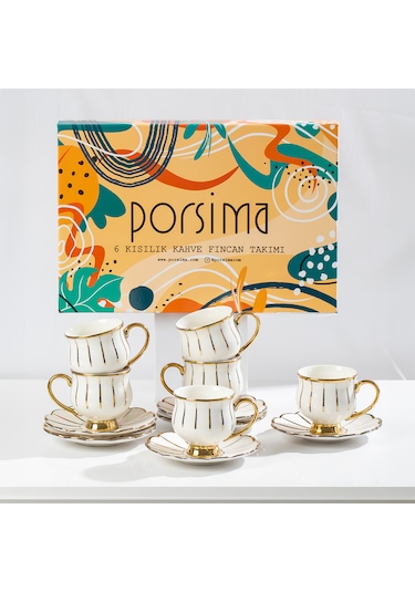 Porsima Zambak Altın Yaldızlı 6 Kişilik 12 Parça Fincan Seti