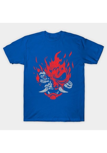 Mavi Unisex Moda Tshirt Cyberpunk Baskı Plus Boyut Xs-6xl T-shirt 100%pamuk Tops O Yaka Kısa Kollu Tees 5xl Mavi