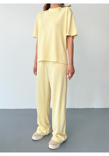 Kadın Modal Kısa Kolu Soft Touch Spor Takım Sarı