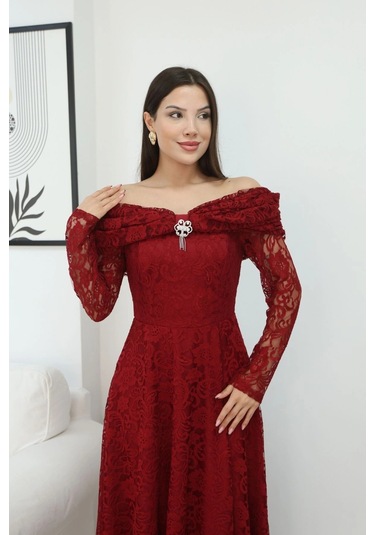 Aşkın Büyüsü Dantel Abiye Elbise 6055-bordo Bordo