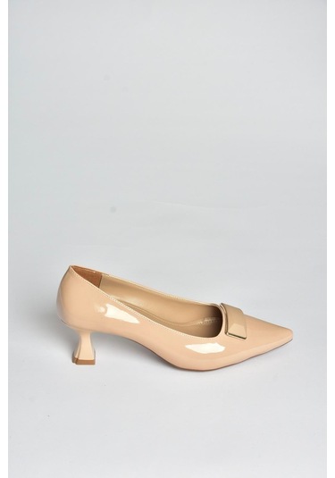 Fox Shoes V250521108 Ten Rugan Kalın Topuklu Sivri Burun Kadın Ayakkabı Ten-Rugan