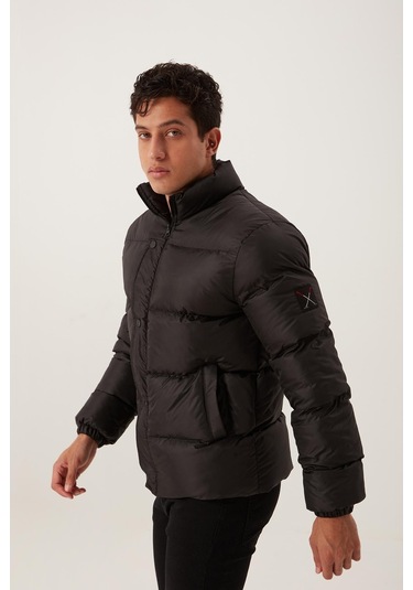 Erkek Regular Fit Şişme Mont Siyah