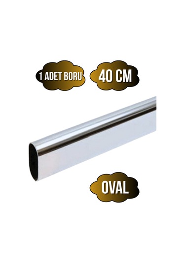 Metal Krom Oval Askı Borusu Mobilya Askı Borusu Metal 40cm Krom Oval En:15mm Boy:30mm Gri