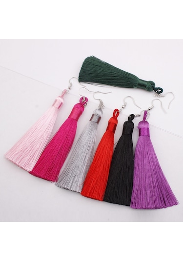 3 Çift Kadın Boho Moda Uzun Püskül Küpe Beyaz