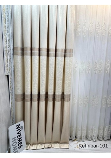 Nivemeshome Kehribar Ft614162 Krem V-101 1/3 Sık Pileli Fon Perde Apm Krem
