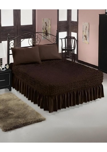 StarMall Bürümcük Etekli Çarşaf Yatak Örtüsü Lastikli 1 Adet Kahve