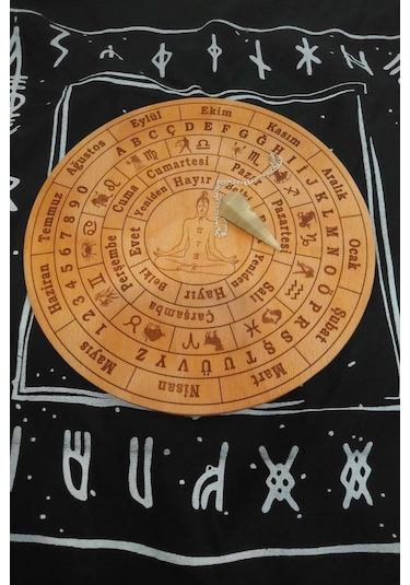 Pandül Sarkaç Tahtası Türkçe Ahşap Sarkaç Örtüsü Doğal Taş Pandül Ritüel Set