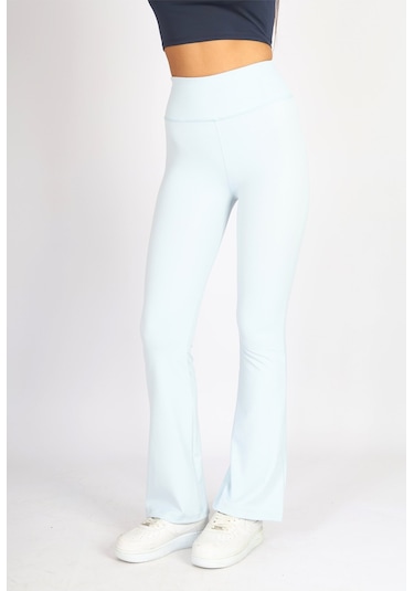 Soft&Basic Kadın 2'li İspanyol Paça Flare Yoga Tayt Pantalon Mavi-sarı
