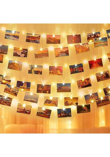Ximistore9 50 Tane Fotoğraf Klembi Ve 10 Metre 100 Led Bakır Tel Işık, Usb Beslemeli Sıcak Beyaz Noel Dekorasyon Işık Zinciri, Sabit Parlak Ve Taşınabilir Beyaz