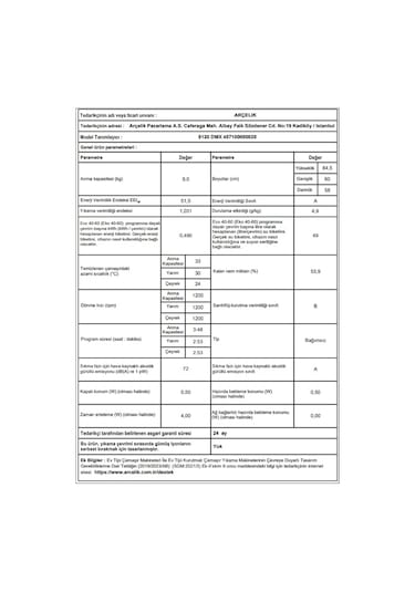 Arçelik 9120 DMX 1200 Devir 9 KG Çamaşır Makinesi