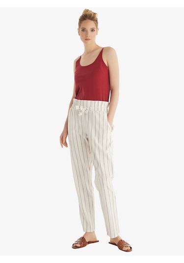 Kadın Pantolon 60560 - Bordo Çizgili Bordo