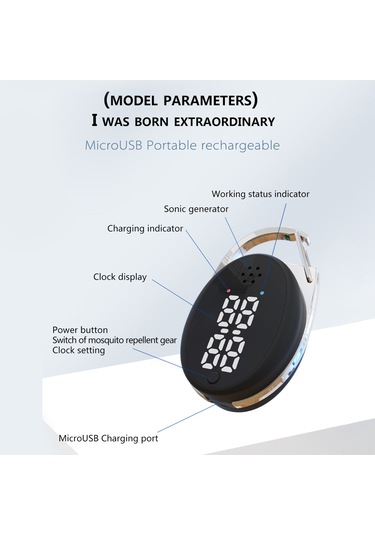 Xiyyadms Siyah Ultrasonik Sinek Kovucu Taşınabilir Anahtar Kemerli 360 Koruma 3 Seviye Ayar İle Zaman Gösterici