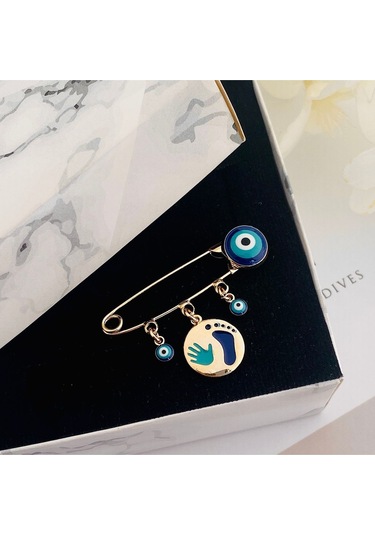 Bebek Yaka İğnesi Bebek Nazarlık El Ayak İzi Yaka İğnesi Gold