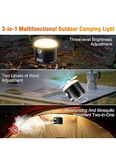 Açık Kamp Çadırı Asılı Ortam Işığı Manyetik Sprey Nemlendirme Fanı Siyah