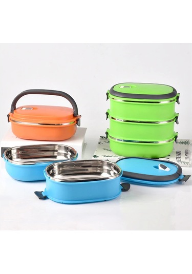 Oraway 1/2/3 Katman Dikdörtgen Paslanmaz Çelik Termal Öğle Yemeği Kutusu Gıda Saklama Kabı - Tek Katmanlı Turuncu Diğer