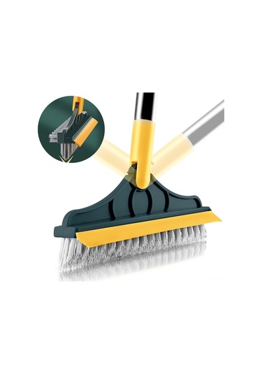 Neevoyu 3'ü 1 Arada Pp Zemin Fırçası - Sert Tüylerli + Silme Ucu İle Duvar, Duş, Mutfak Tekerlekli Temizlik Aracı Yeşil