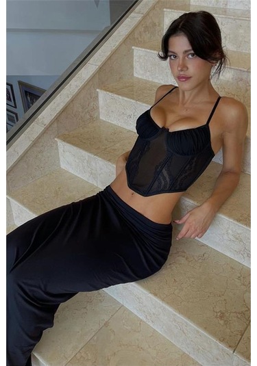 Kahverengi Maxi Basic Etek Siyah