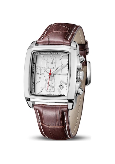 Geeksen Erkekler İçin Dörtgen Kadranlı, Işıklı, Zaman-tarih Gösteren, Su Geçirmez, Deri Kayışlı Klasik Spor Quartz Saat - Beyaz Çok Renkli